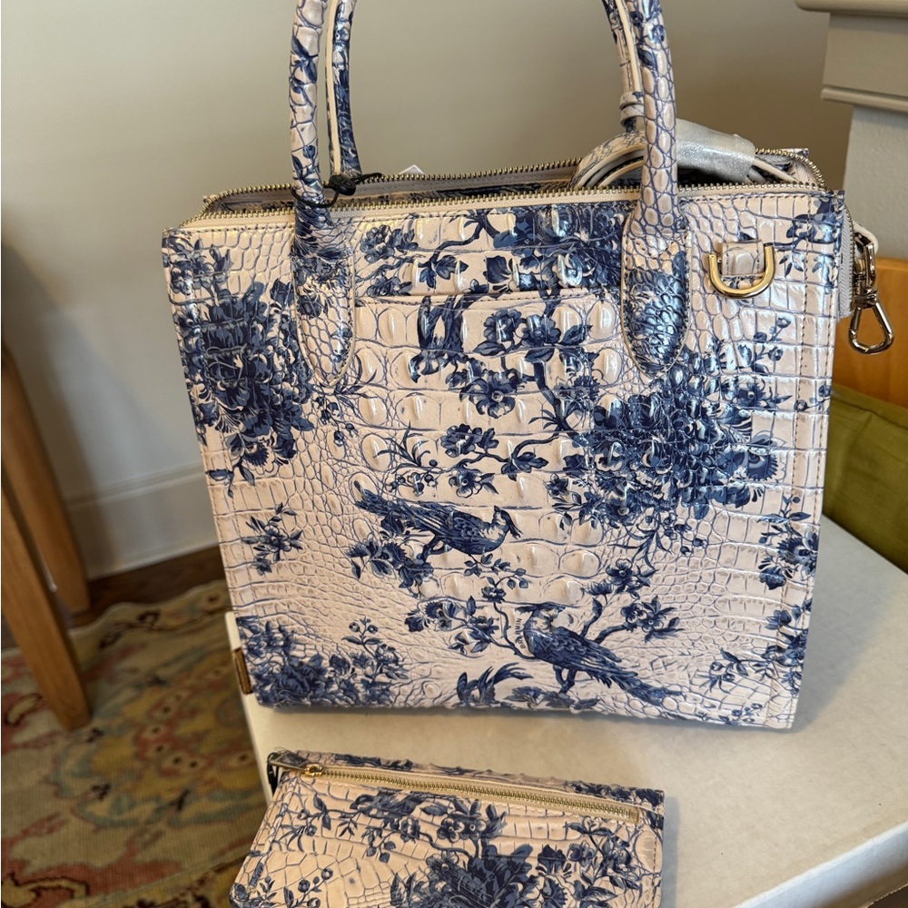 Brahmin Caroline Floral Embossed Tote and Ady wallet in Blue and Cream. NWT - Picture 2 of 3